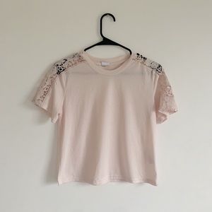 Light pink dainty lace cropped tee